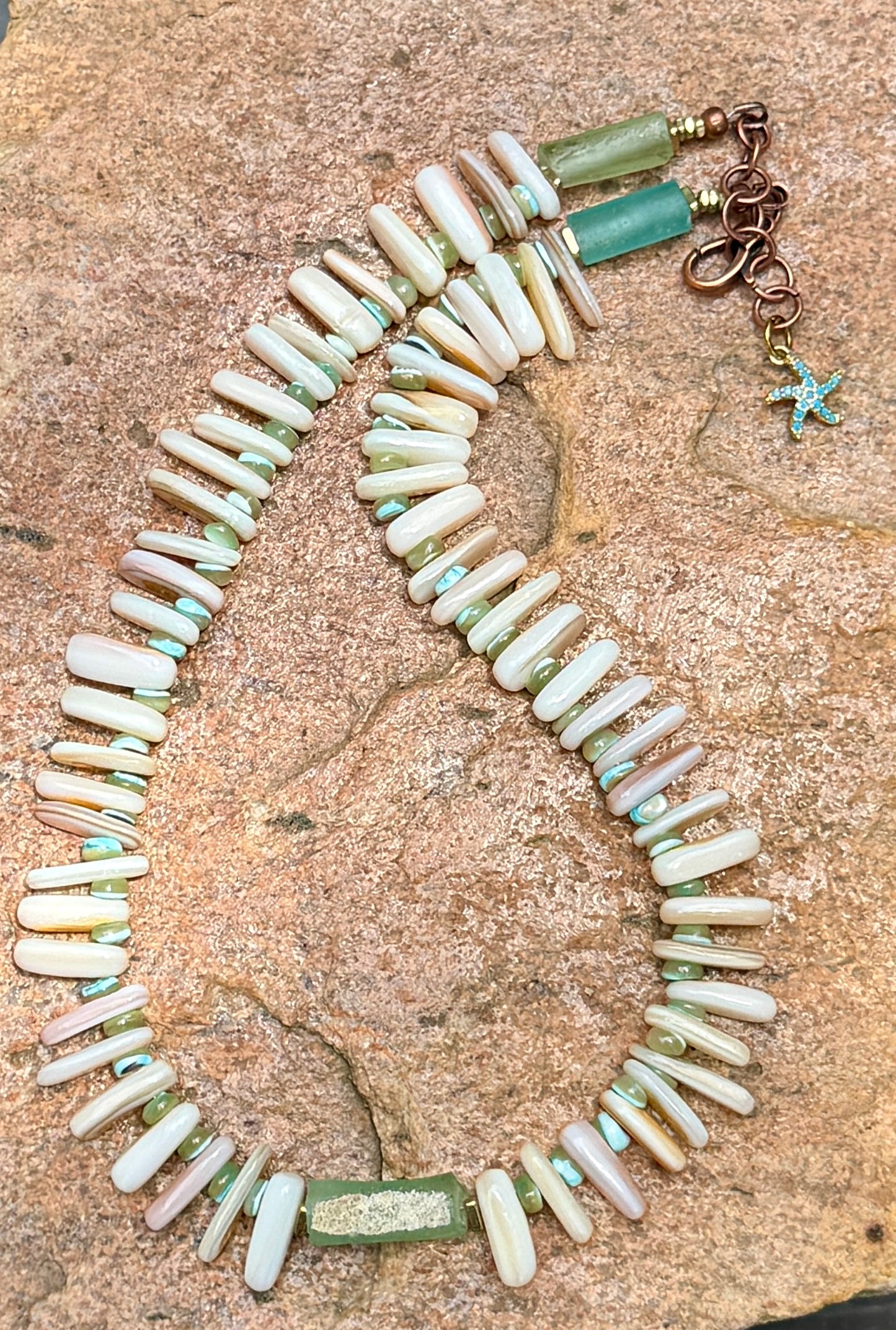 Costal Vibes: Natural Mussel Shell and Roman Glass Necklace