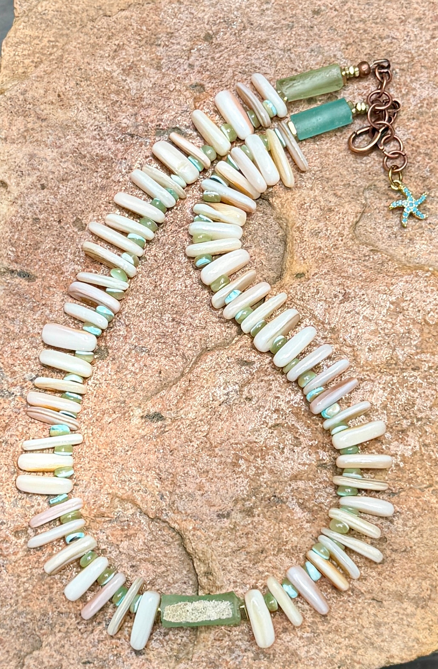 Costal Vibes: Natural Mussel Shell and Roman Glass Necklace