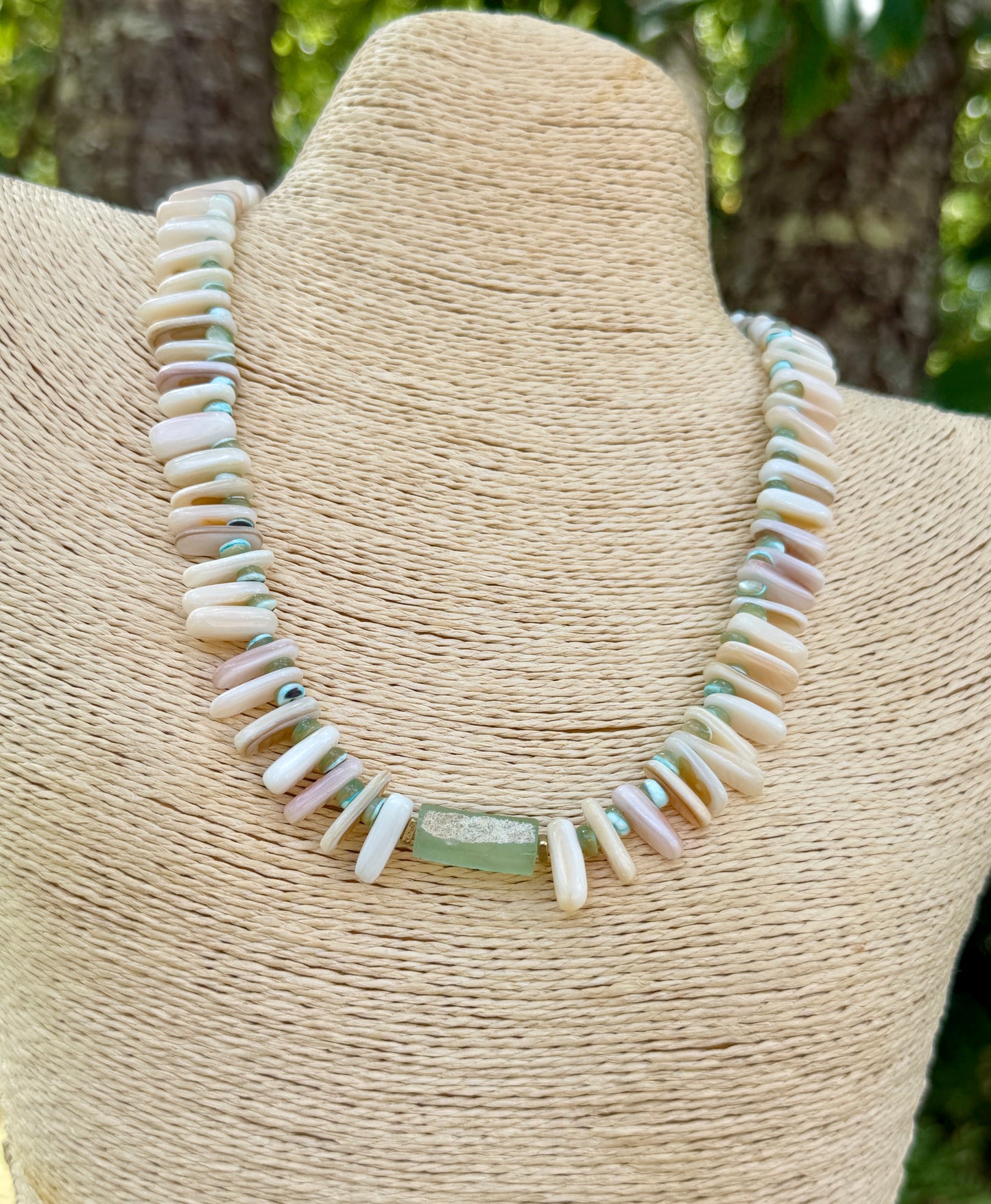 Costal Vibes: Natural Mussel Shell and Roman Glass Necklace