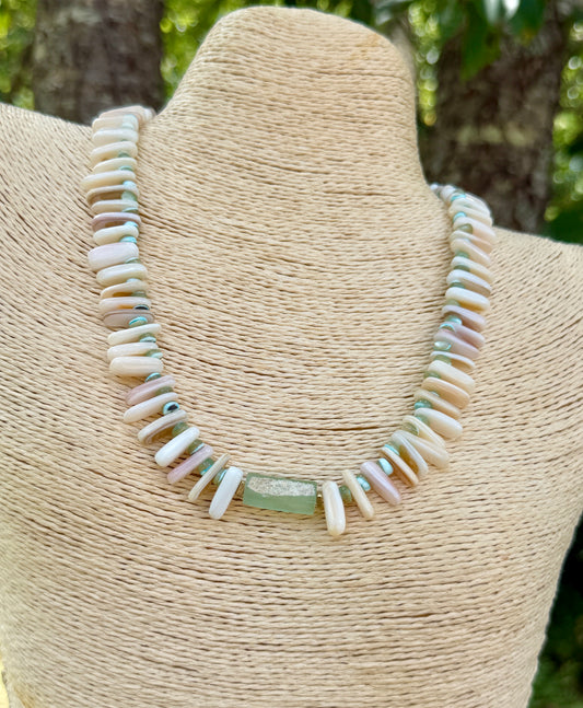 Costal Vibes: Natural Mussel Shell and Roman Glass Necklace