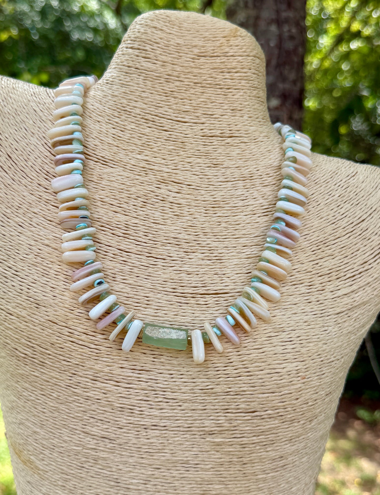 Costal Vibes: Natural Mussel Shell and Roman Glass Necklace