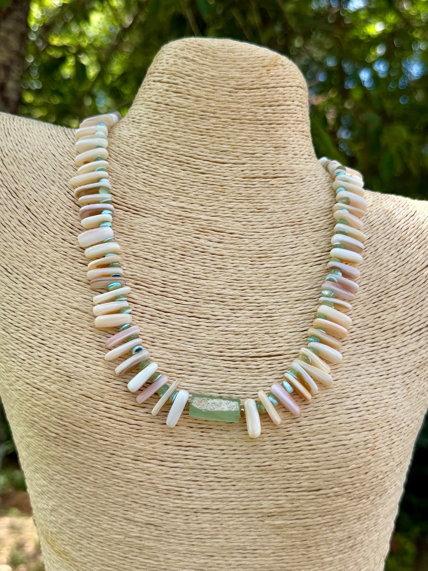 Costal Vibes: Natural Mussel Shell and Roman Glass Necklace