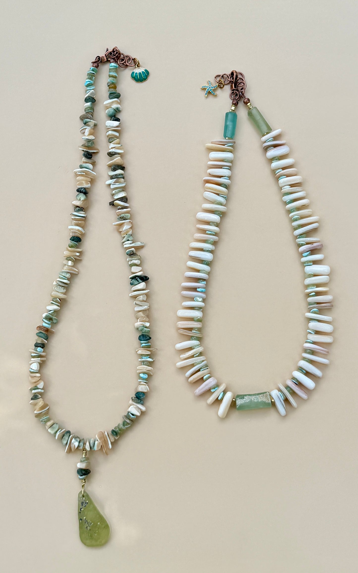 Costal Vibes: Natural Mussel Shell and Roman Glass Necklace