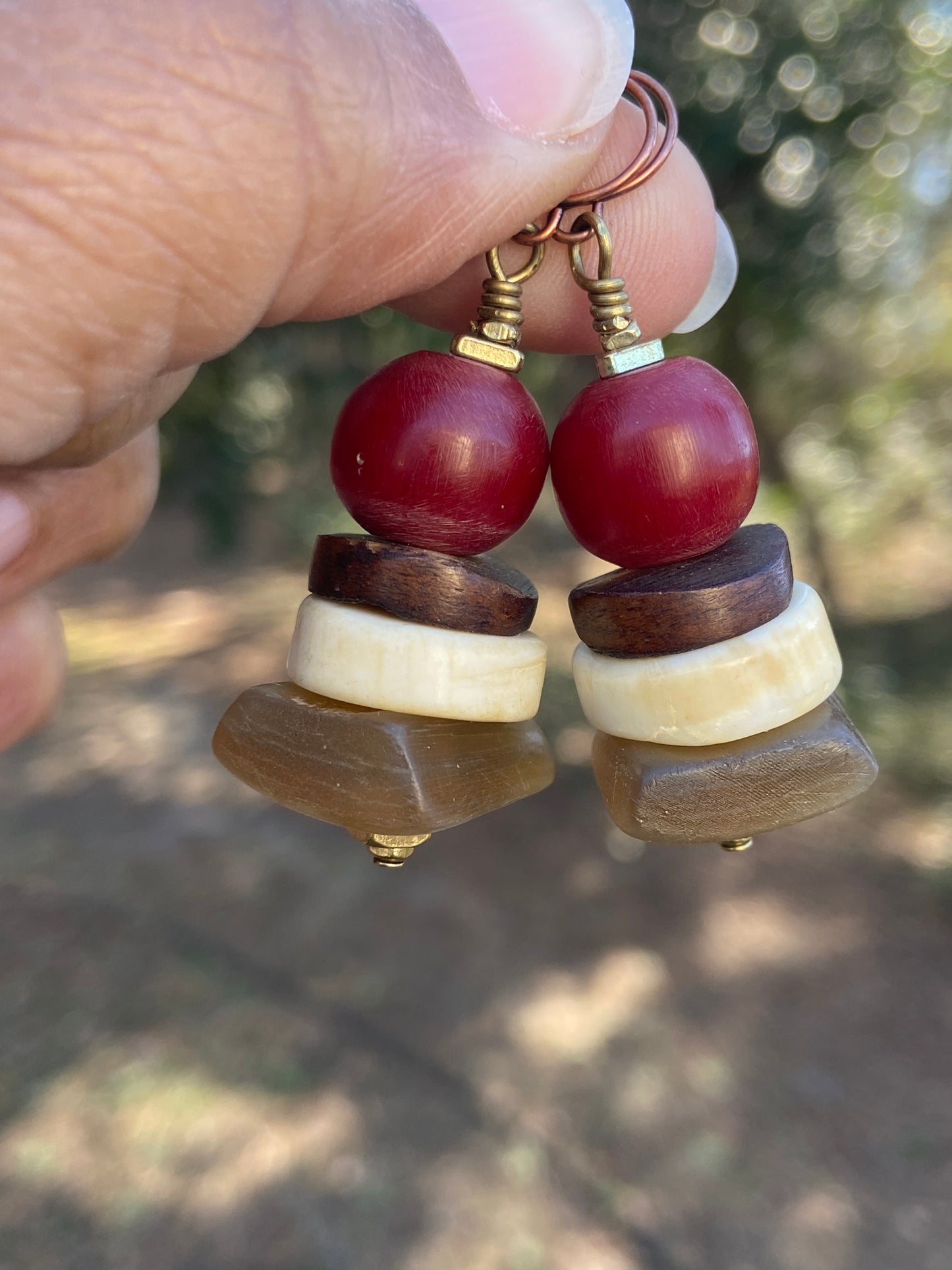 Bohemian Roman Glass and Kenya Resin Earrings