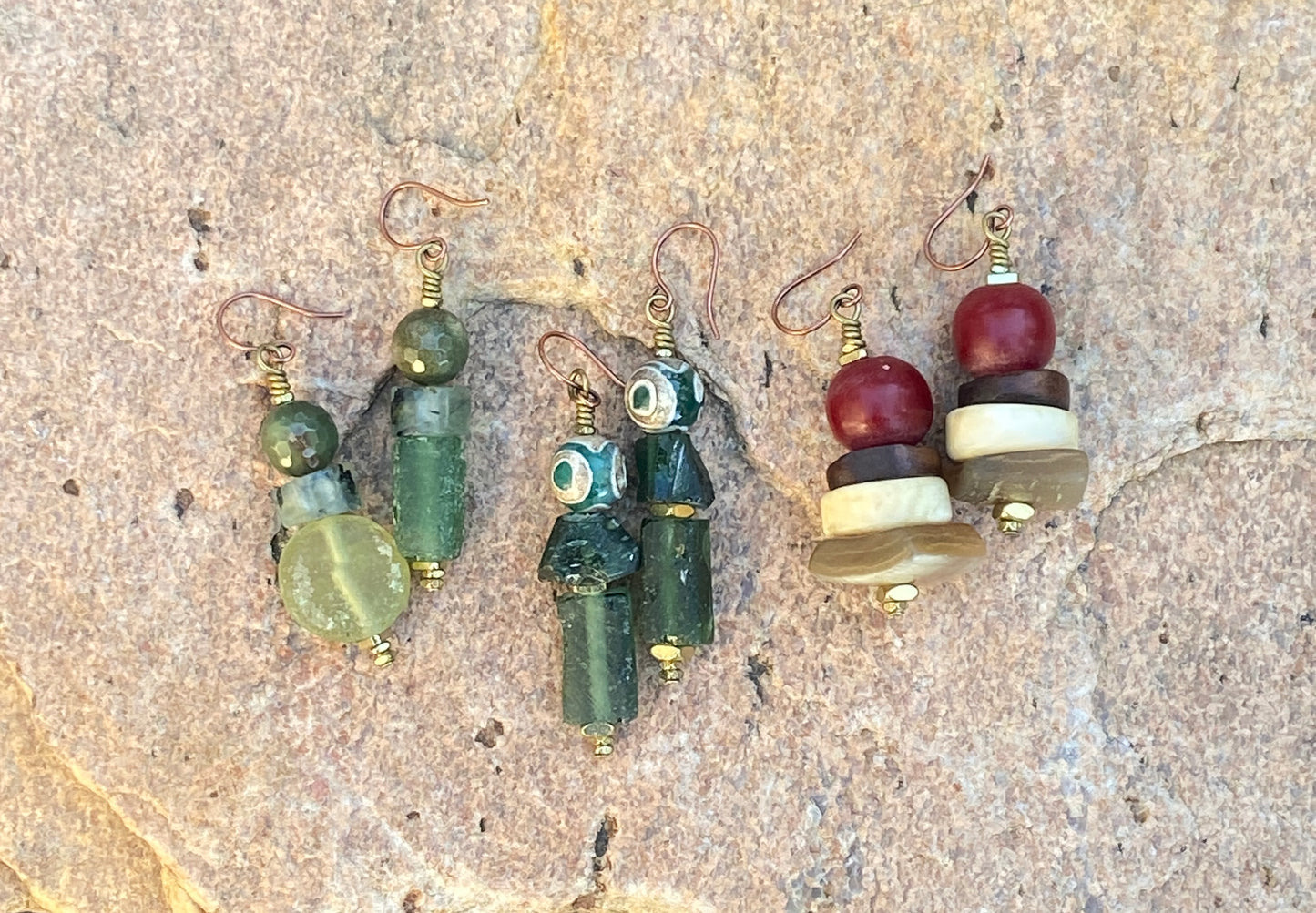 Bohemian Roman Glass and Kenya Resin Earrings