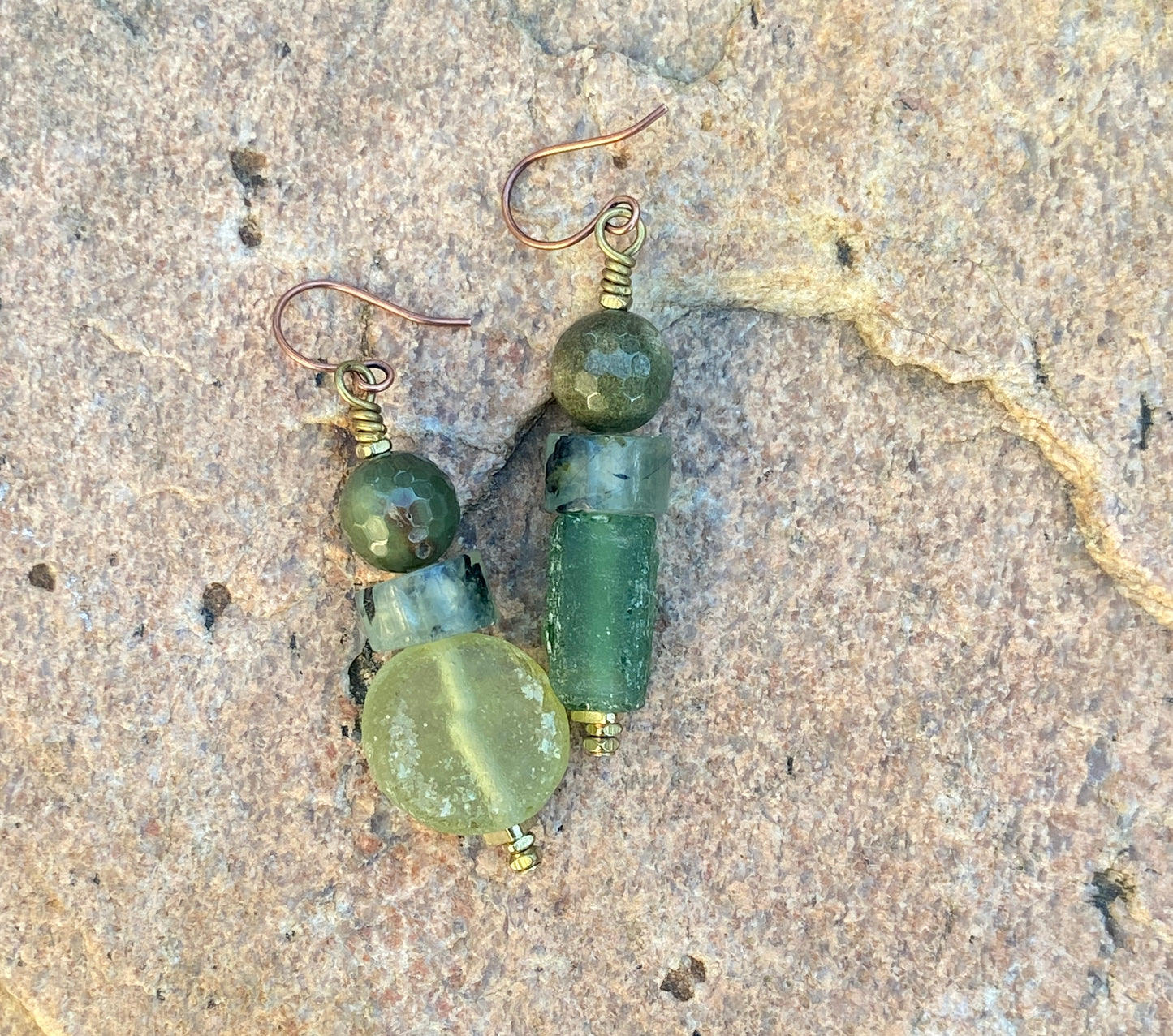 Bohemian Roman Glass and Kenya Resin Earrings