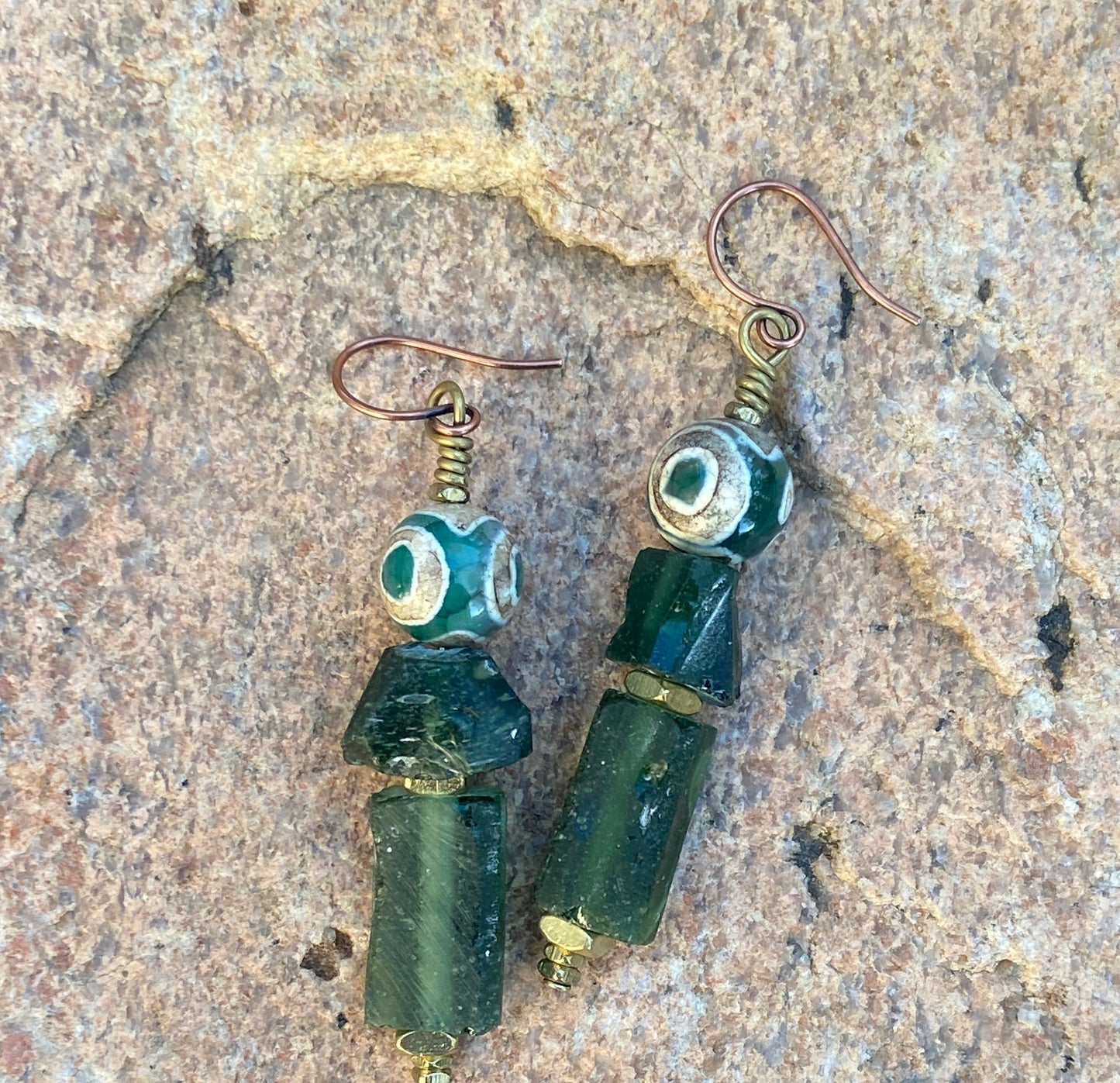 Bohemian Roman Glass and Kenya Resin Earrings