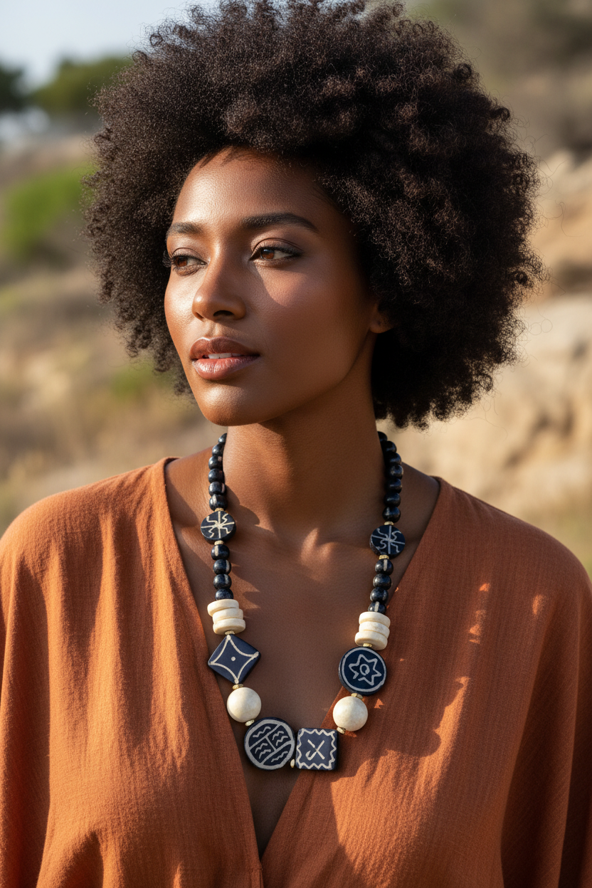 African American Model Wearing Necklace