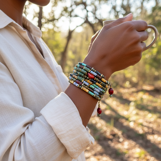 Desert Oasis Picasso Czech Bangle on African American Model