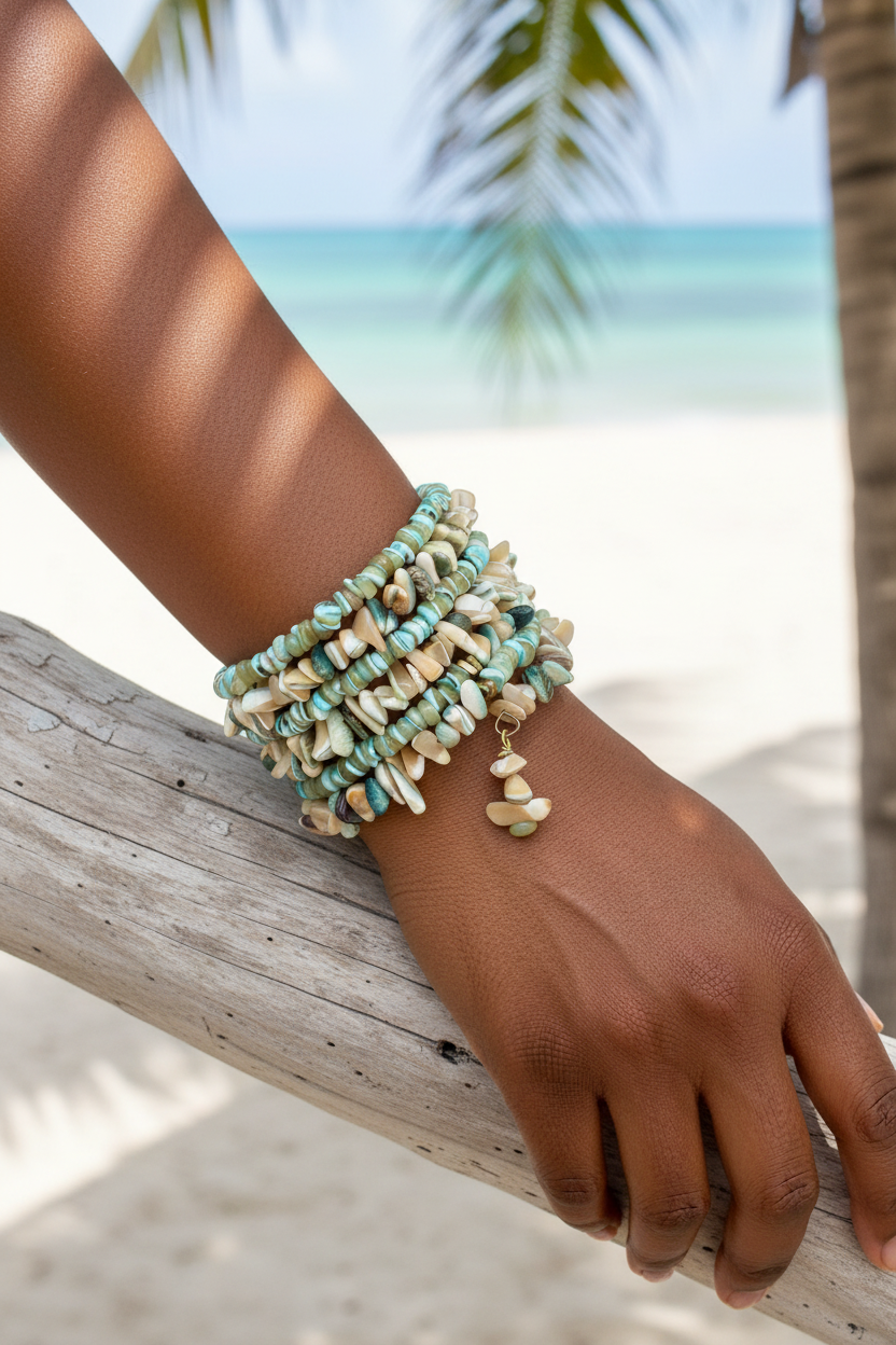 Green Tan Turbo Shell Bangle on African American Model