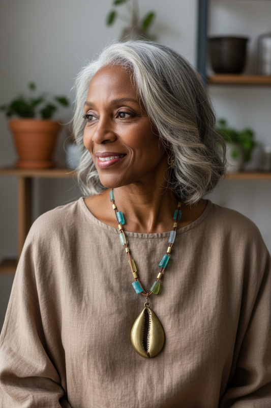 Handmade Roman Glass Necklace - African American Model