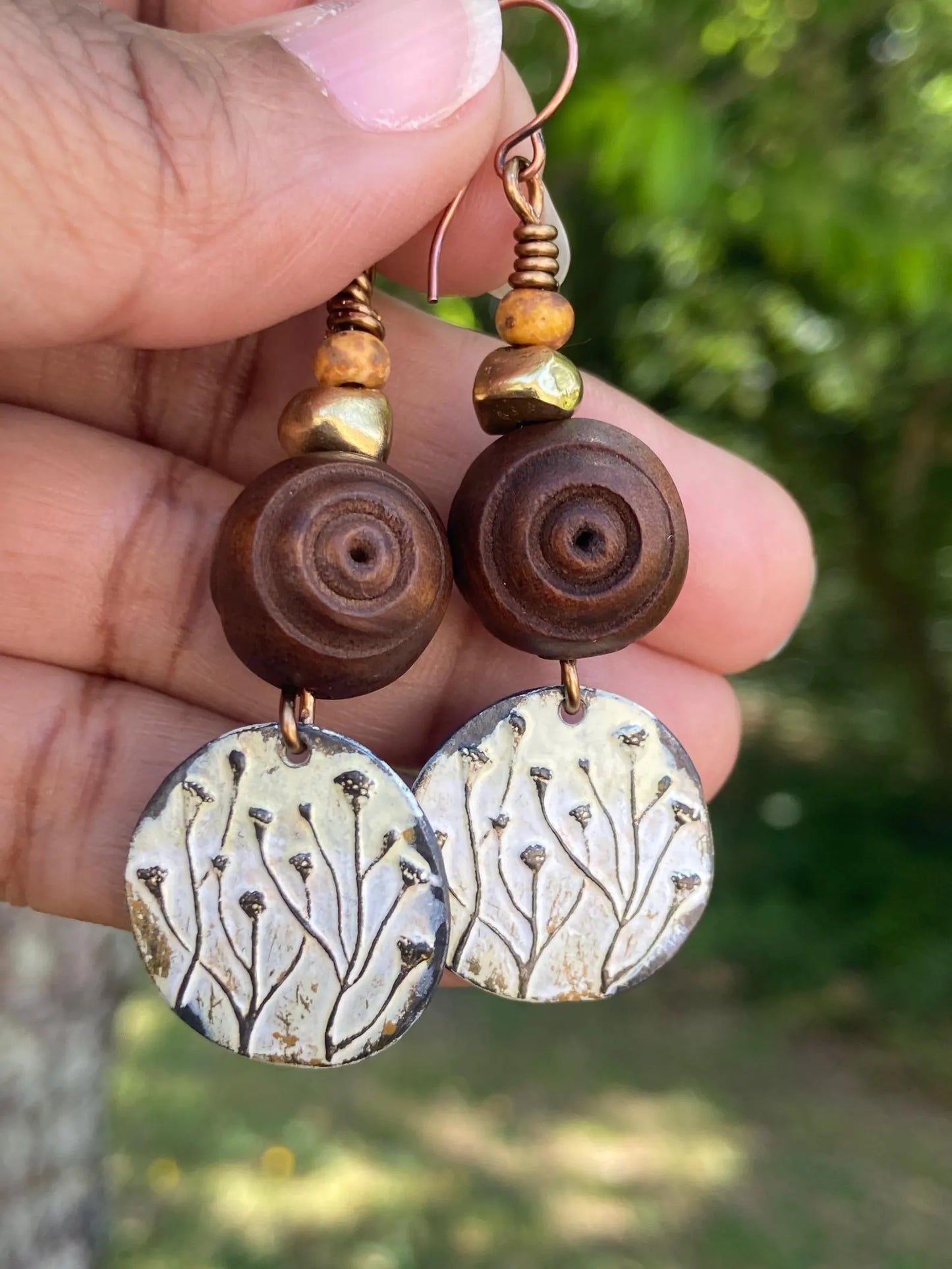 Bohemian Vintage Carved Olive Wood Earrings