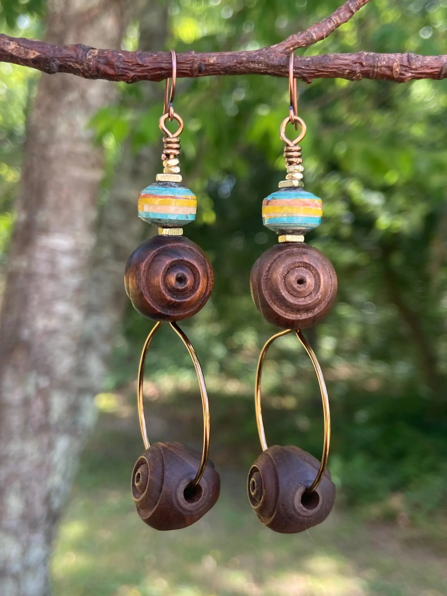 Bohemian Vintage Carved Olive Wood Earrings