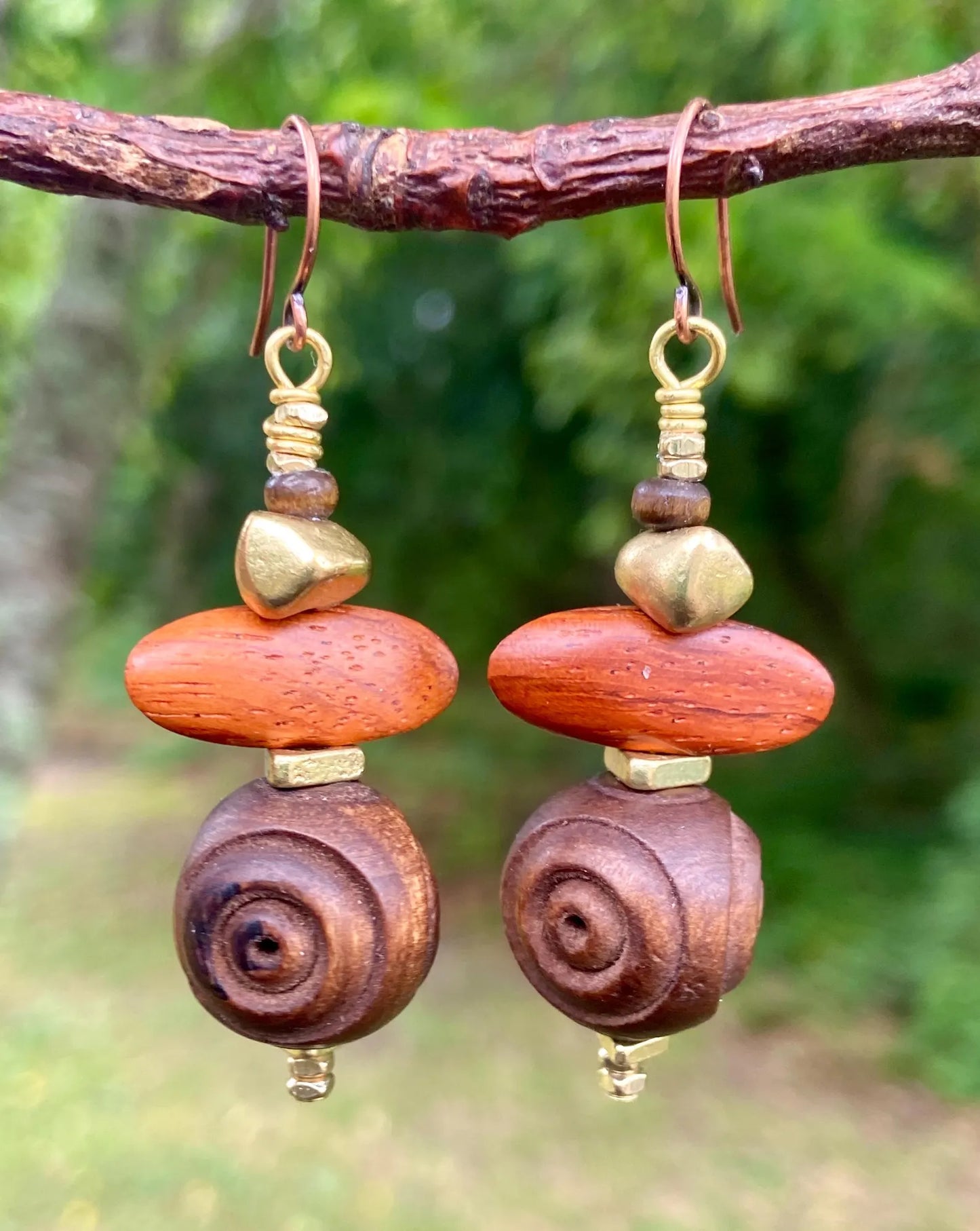 Bohemian Vintage Carved Olive Wood Earrings