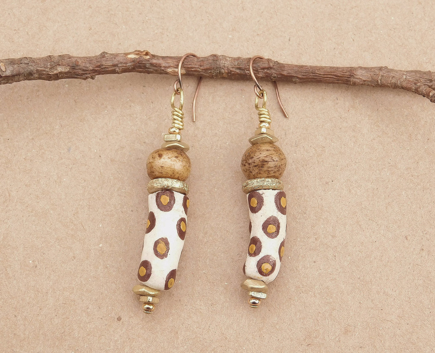 Painted Brown and Yellow Krobo Earrings