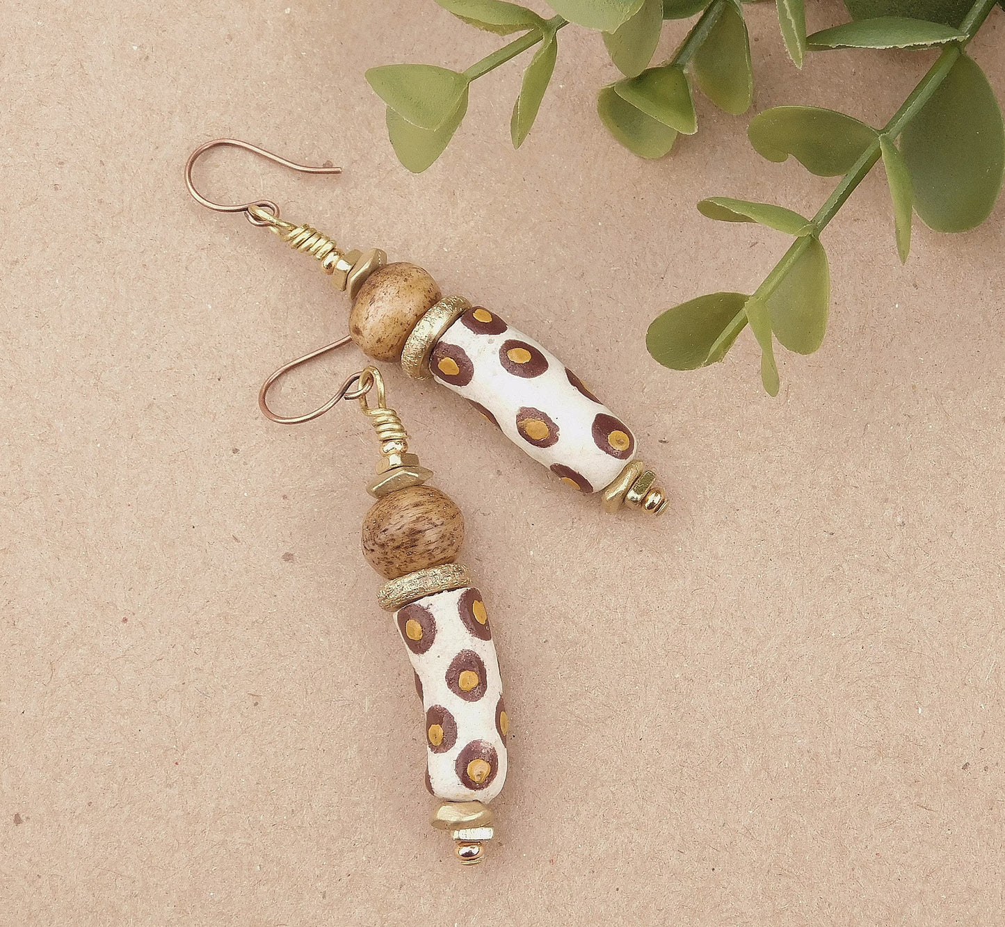 Painted Brown and Yellow Krobo Earrings