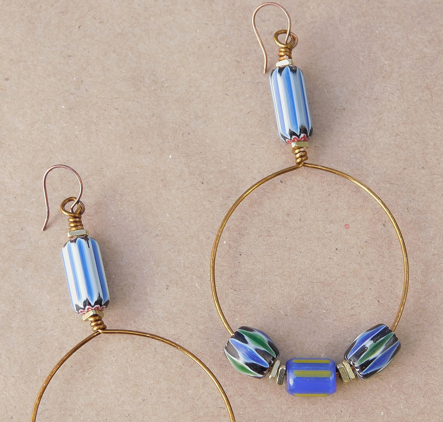 Blue Chevron Hoop Earrings