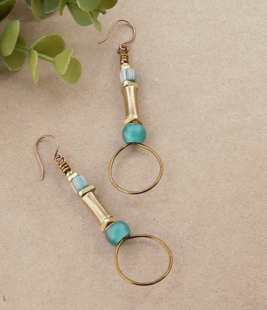 Bohemian Deep Teal Padre Bead Hoop Earrings