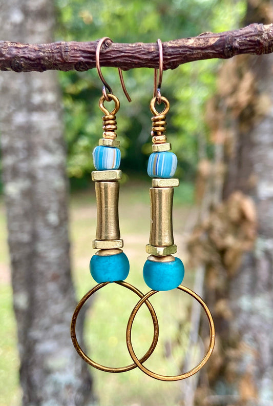 Bohemian Deep Teal Padre Bead Hoop Earrings