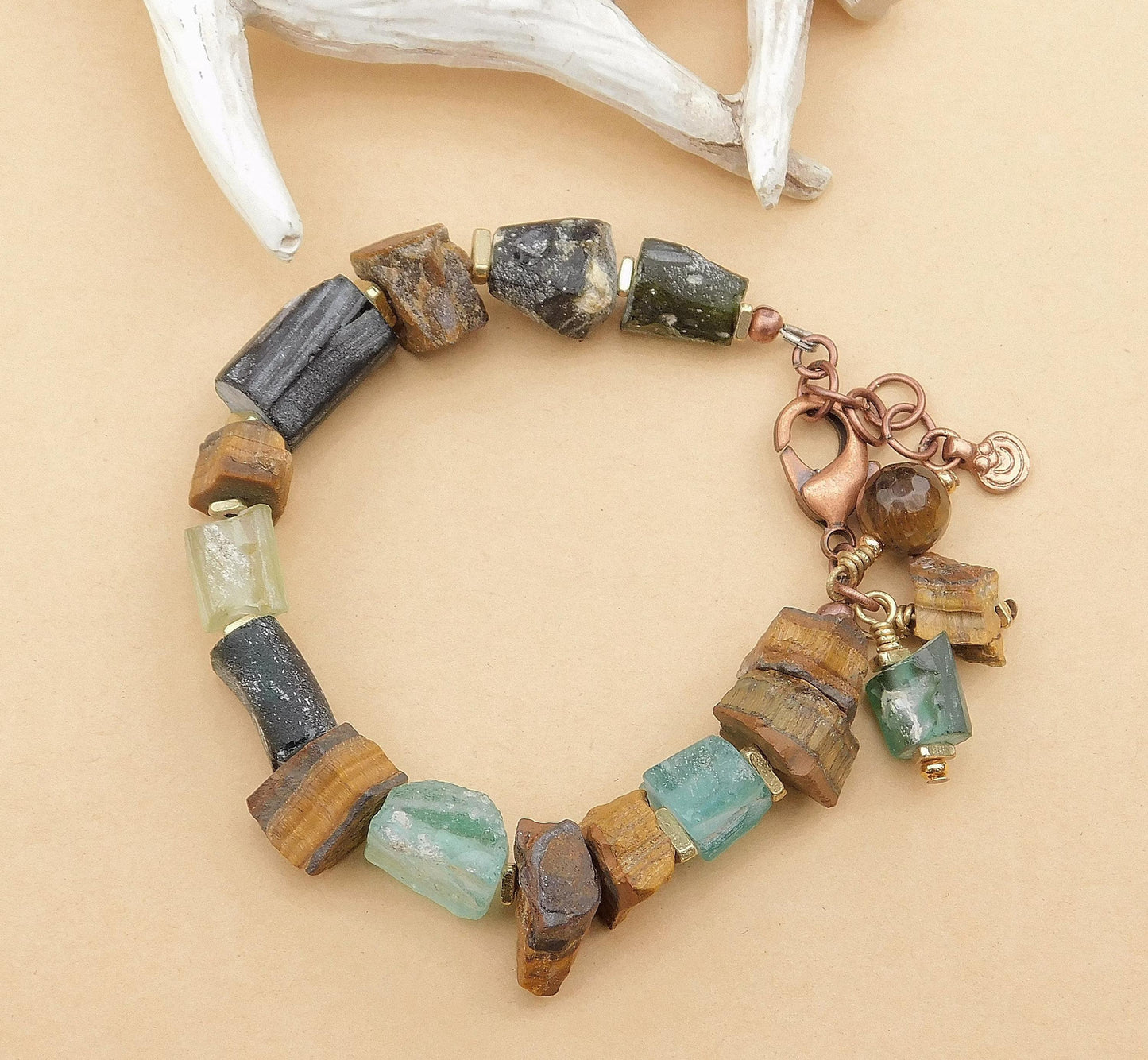 Rustic Tiger Eye and Roman Glass Bracelet