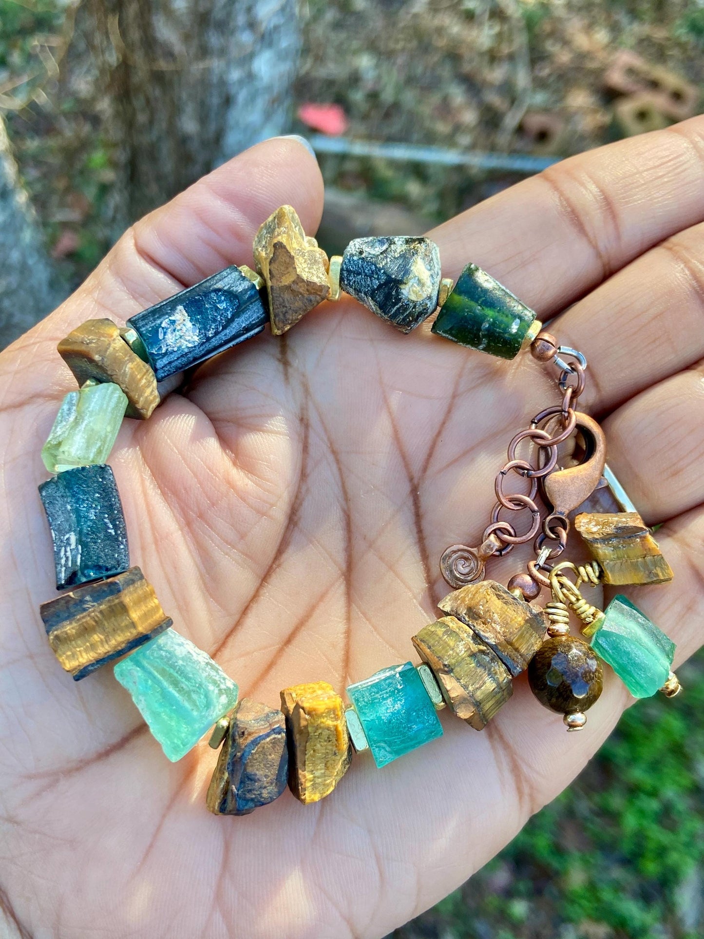 Rustic Tiger Eye and Roman Glass Bracelet