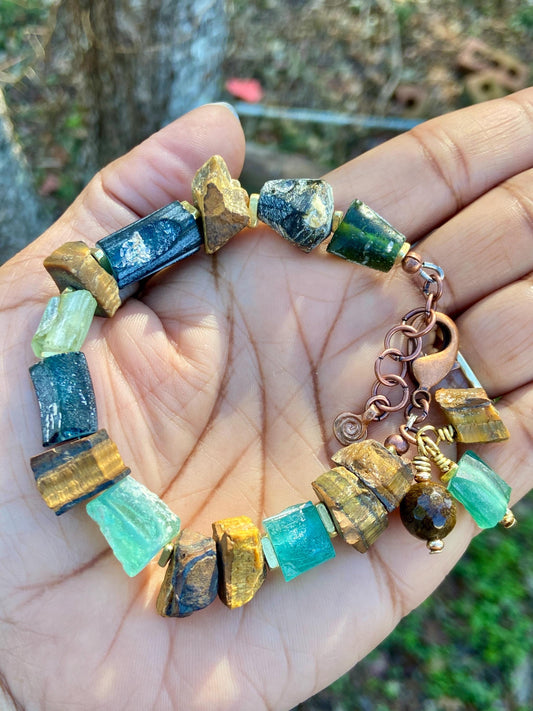 Rustic Tiger Eye and Roman Glass Bracelet