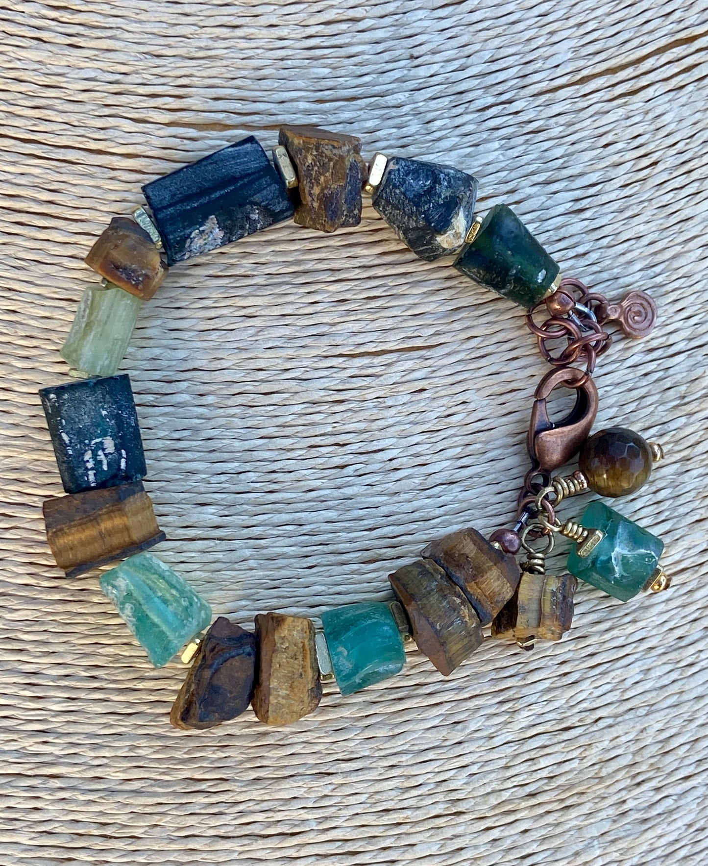 Rustic Tiger Eye and Roman Glass Bracelet
