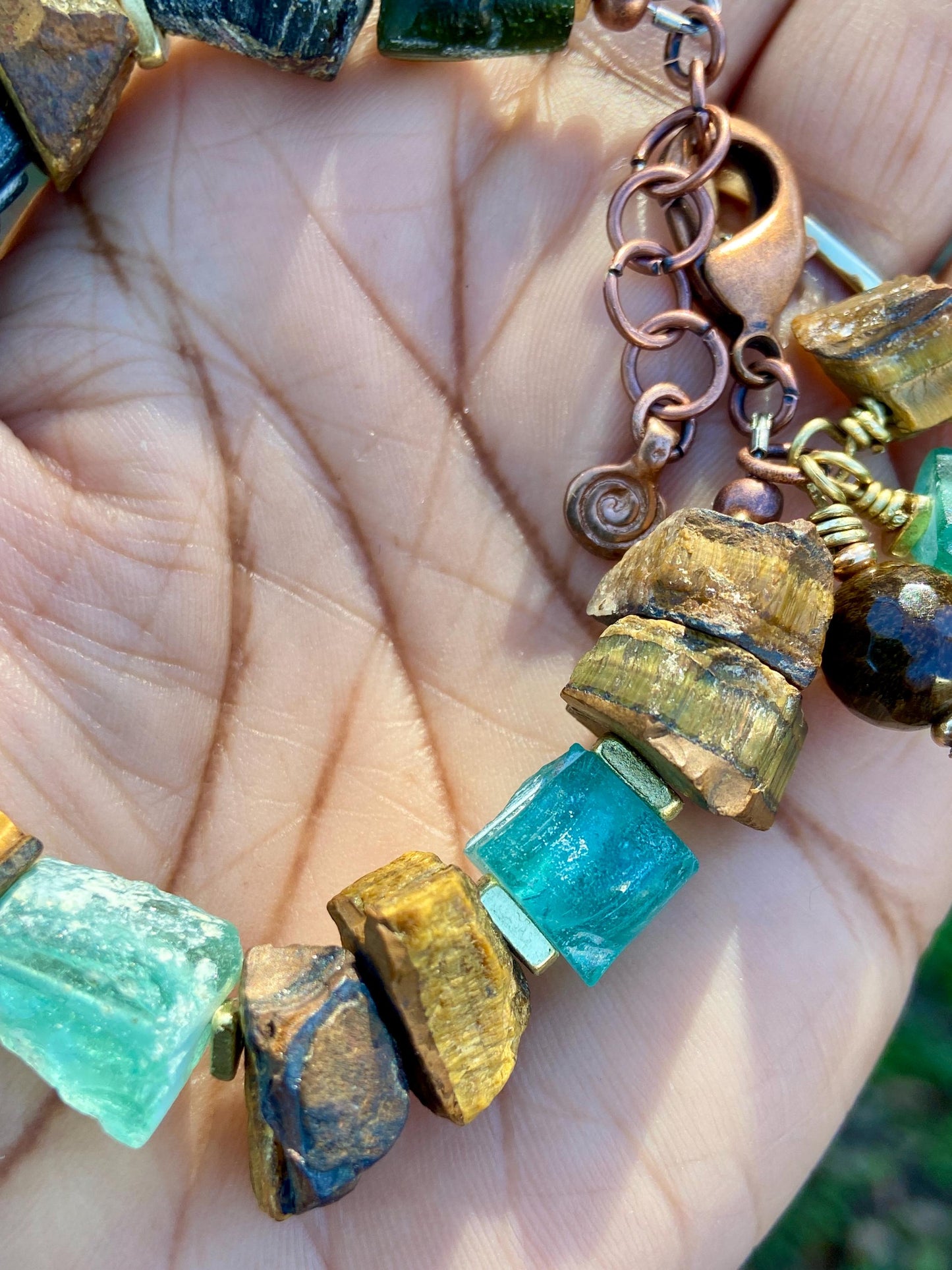 Rustic Tiger Eye and Roman Glass Bracelet