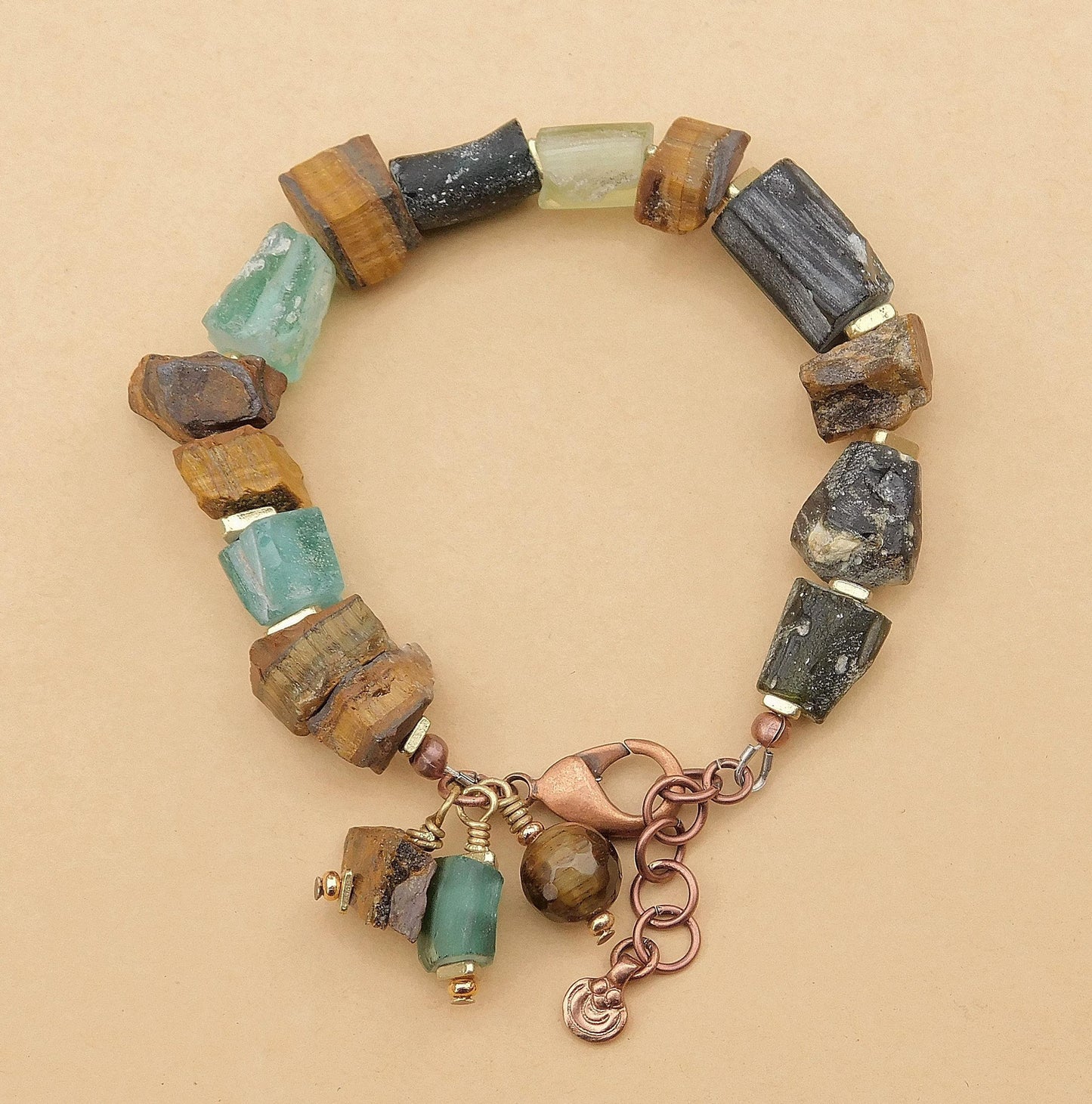 Rustic Tiger Eye and Roman Glass Bracelet