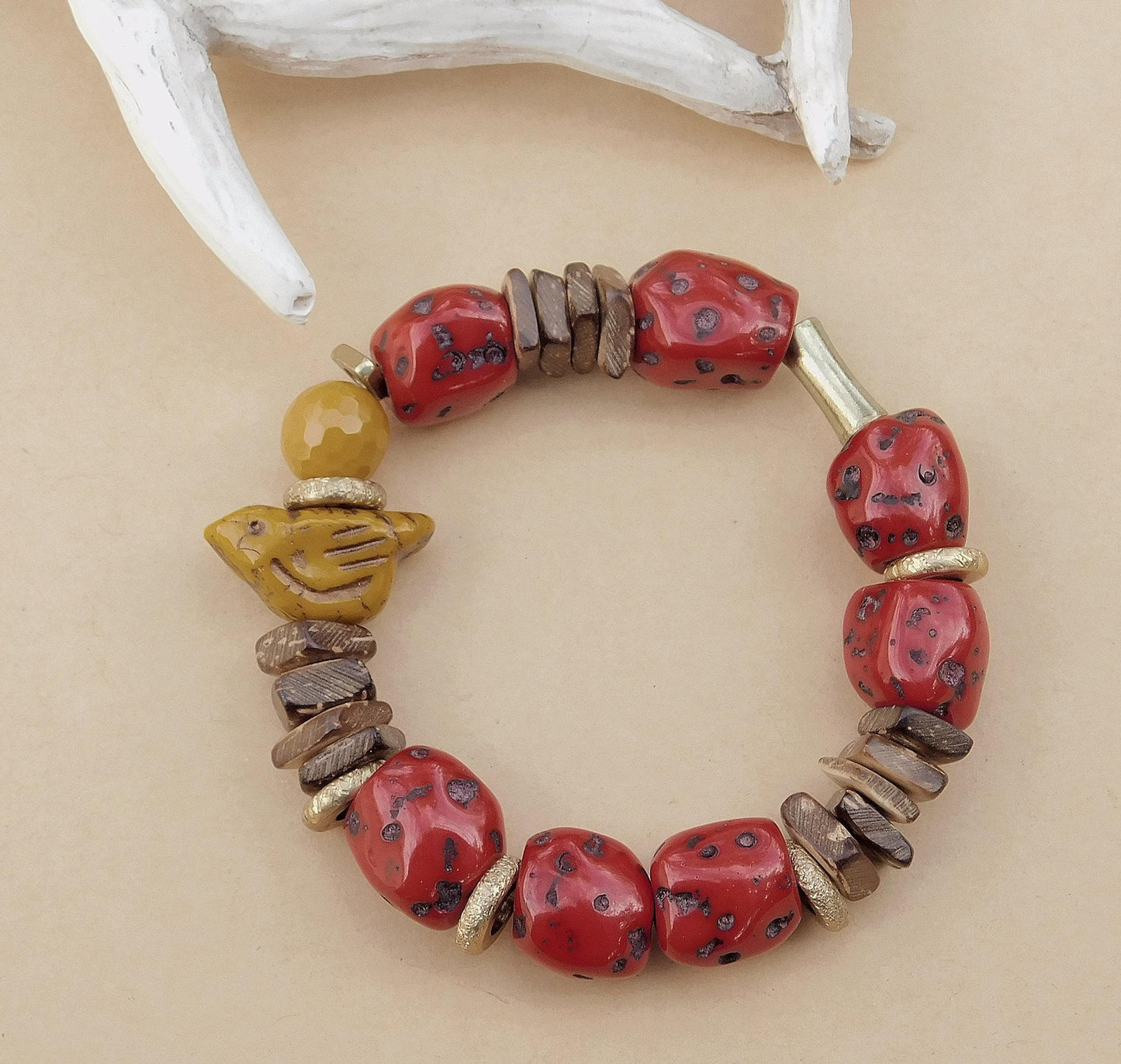 Cherry Red Speckled Resin Nugget Bracelet