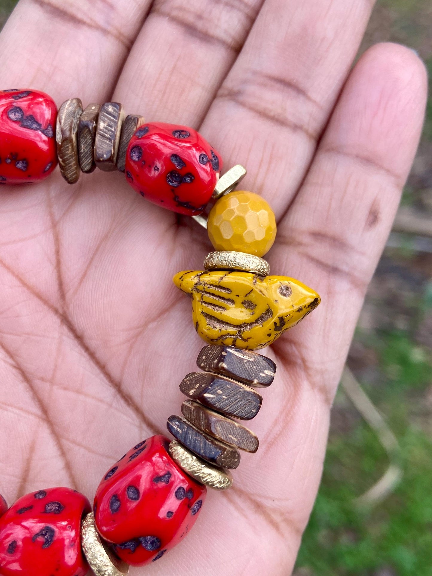 Cherry Red Speckled Resin Nugget Bracelet
