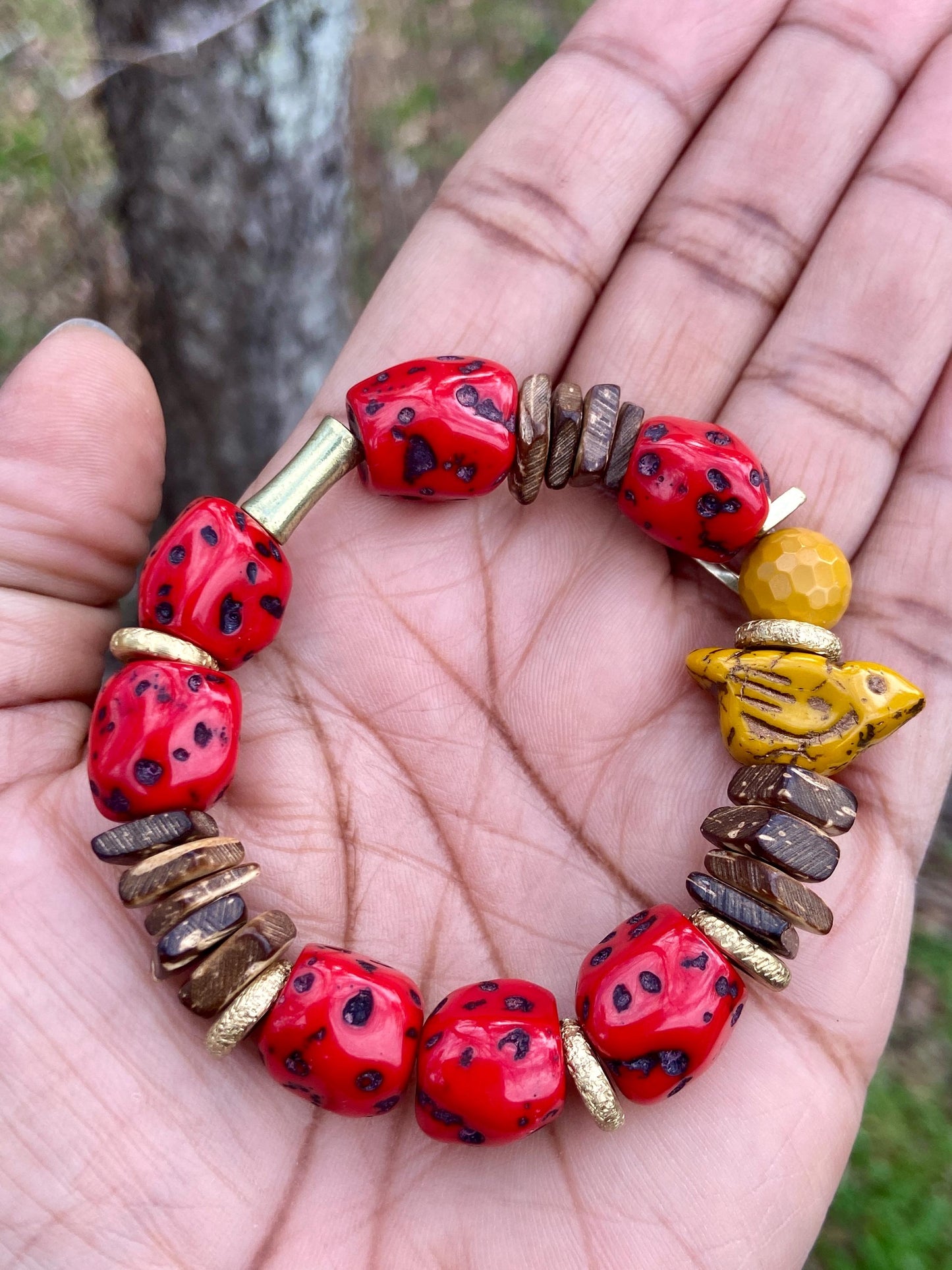 Cherry Red Speckled Resin Nugget Bracelet