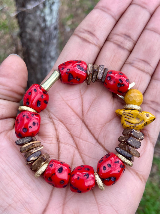 Cherry Red Speckled Resin Nugget Bracelet