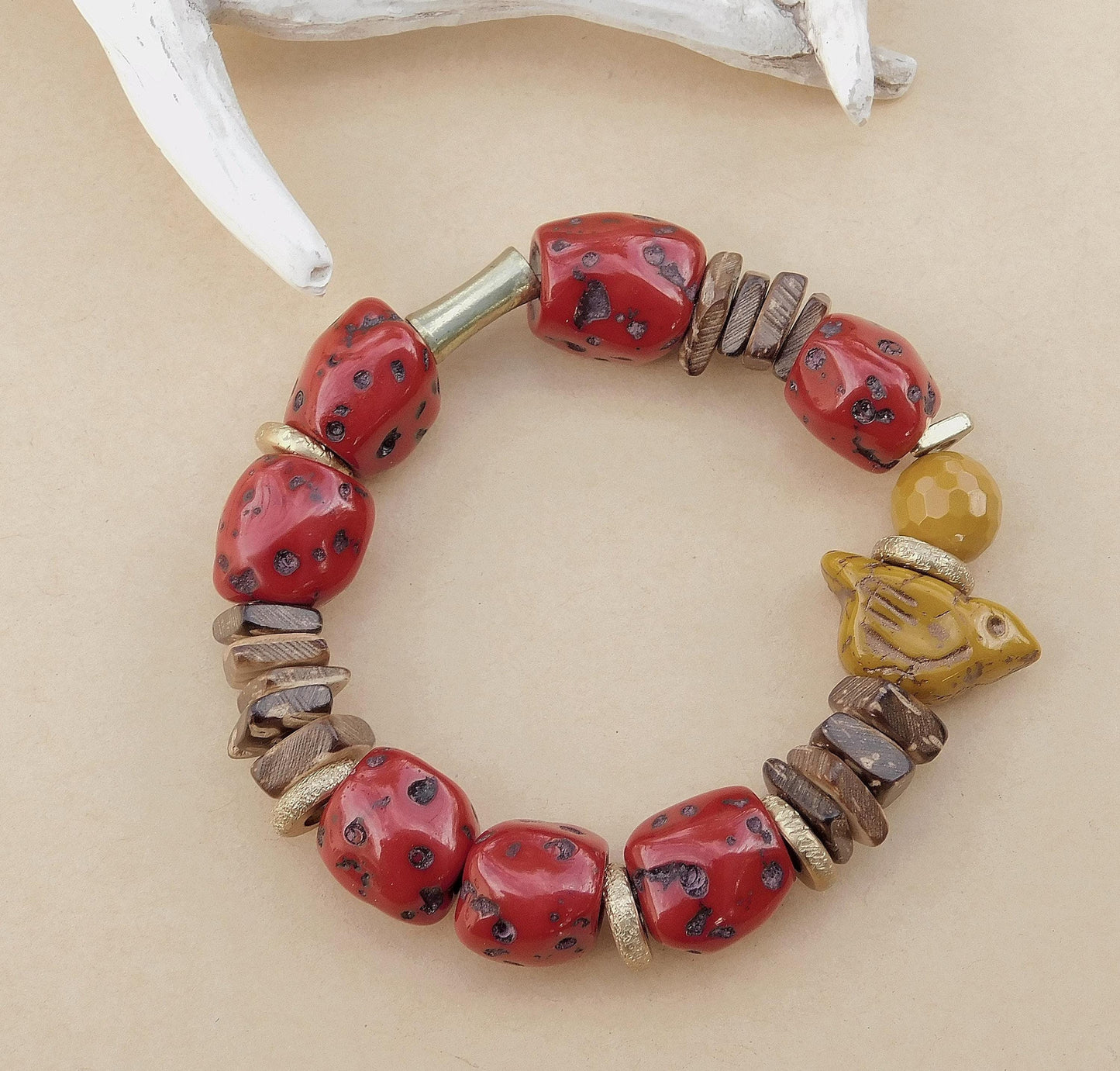 Cherry Red Speckled Resin Nugget Bracelet