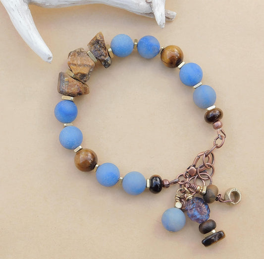 Handmade Tiger Eye and Blue Aventurine Gemstone Bracelet