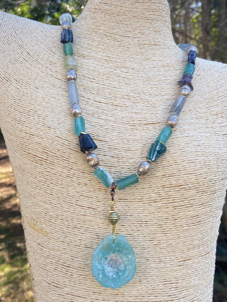 Dark Silver Ethiopian Prayer Beads and Roman Glass Necklace