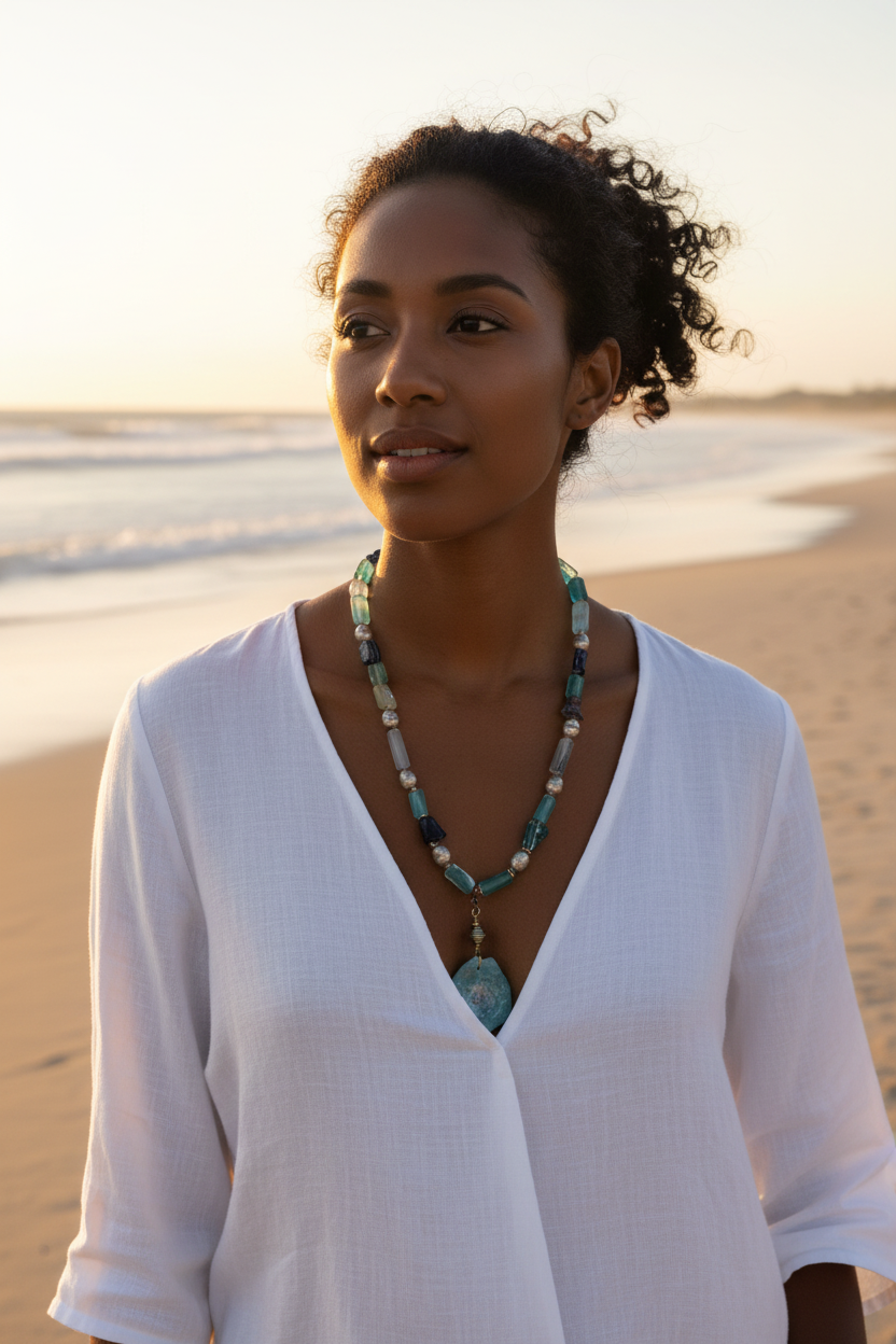 Dark Silver Ethiopian Prayer Beads and Roman Glass Necklace
