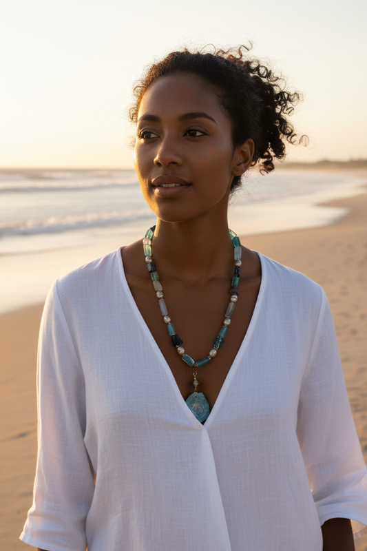 Dark Silver Ethiopian Prayer Beads and Roman Glass Necklace