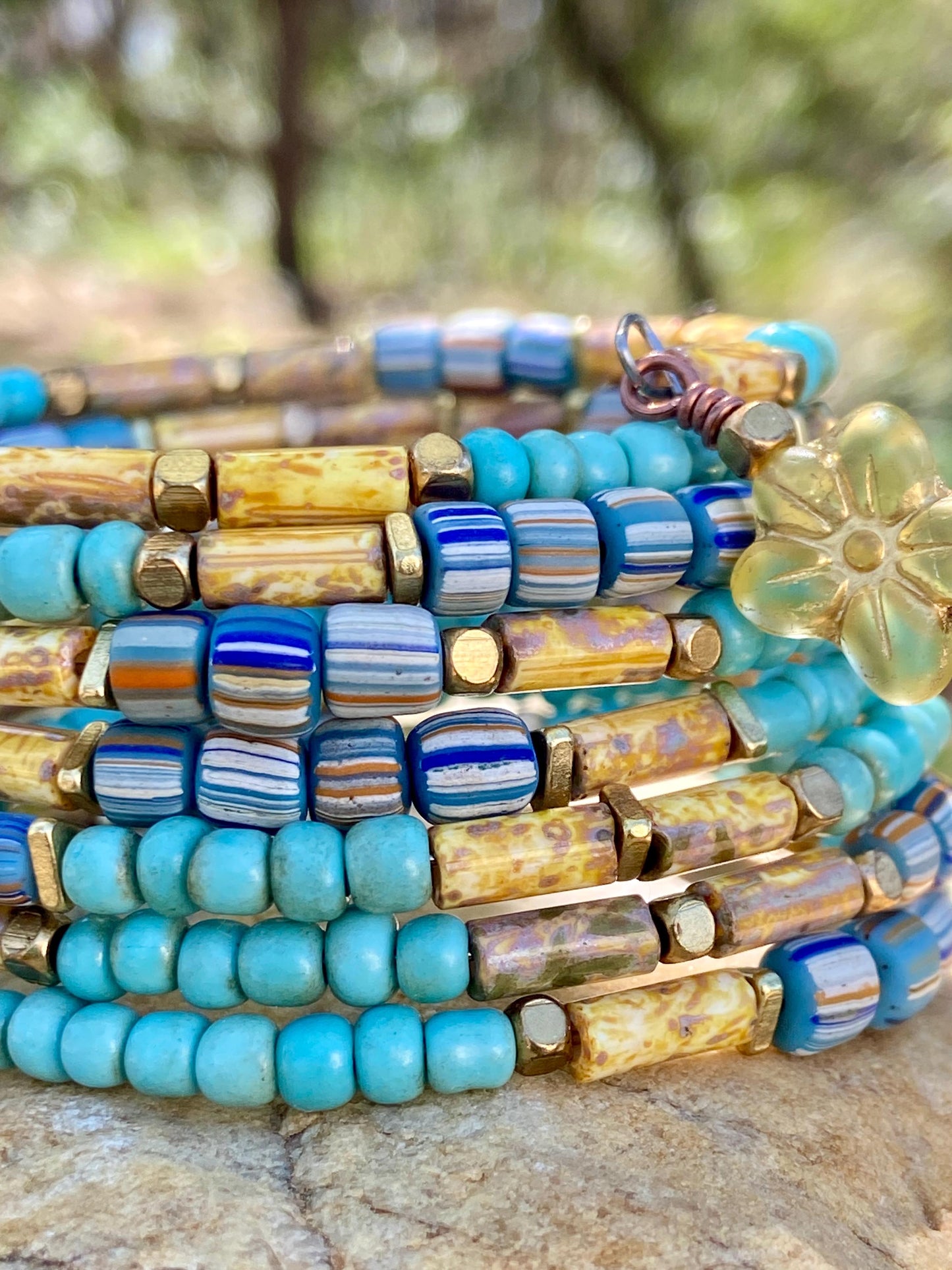 Vintage Turquoise Blue and Blue Pastel Java Gooseberry Bangle