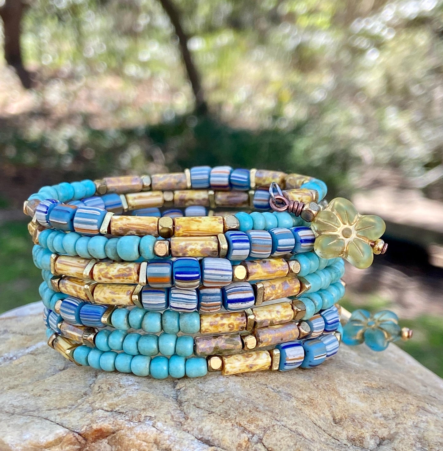 Vintage Turquoise Blue and Blue Pastel Java Gooseberry Bangle