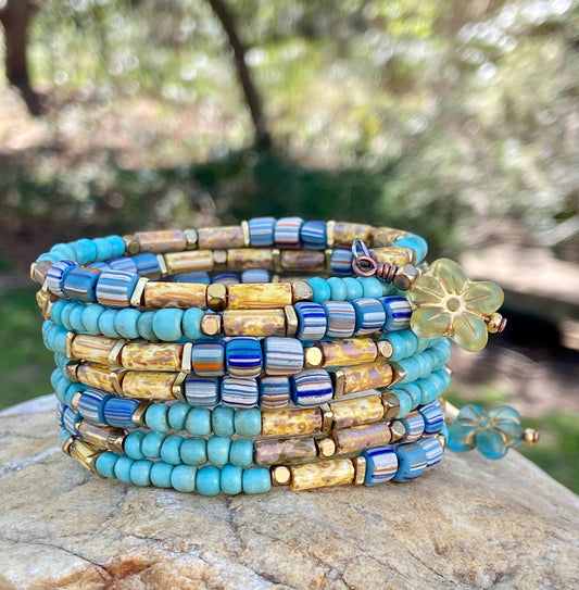 Vintage Turquoise Blue and Blue Pastel Java Gooseberry Bangle