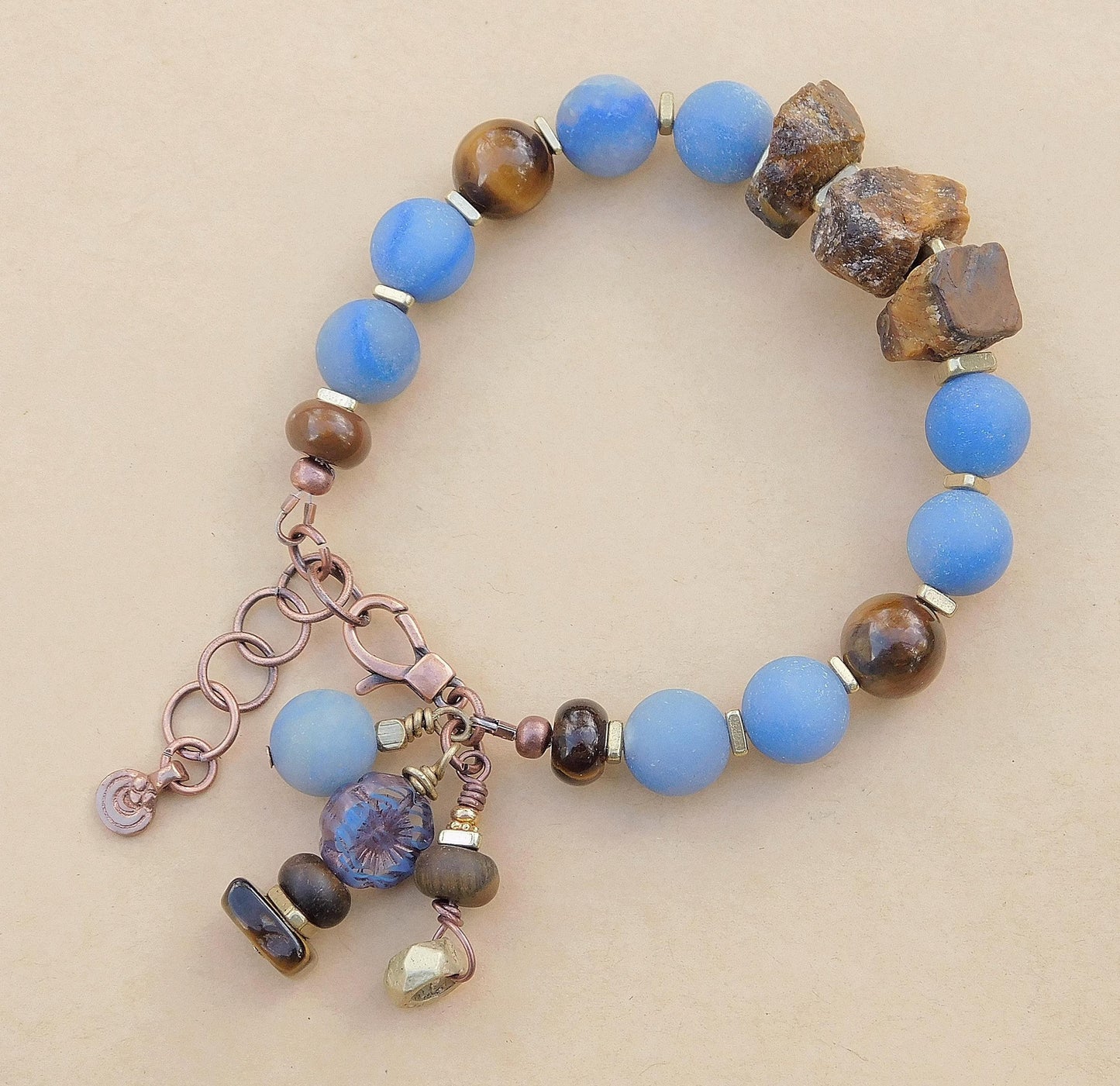 Handmade Tiger Eye and Blue Aventurine Gemstone Bracelet