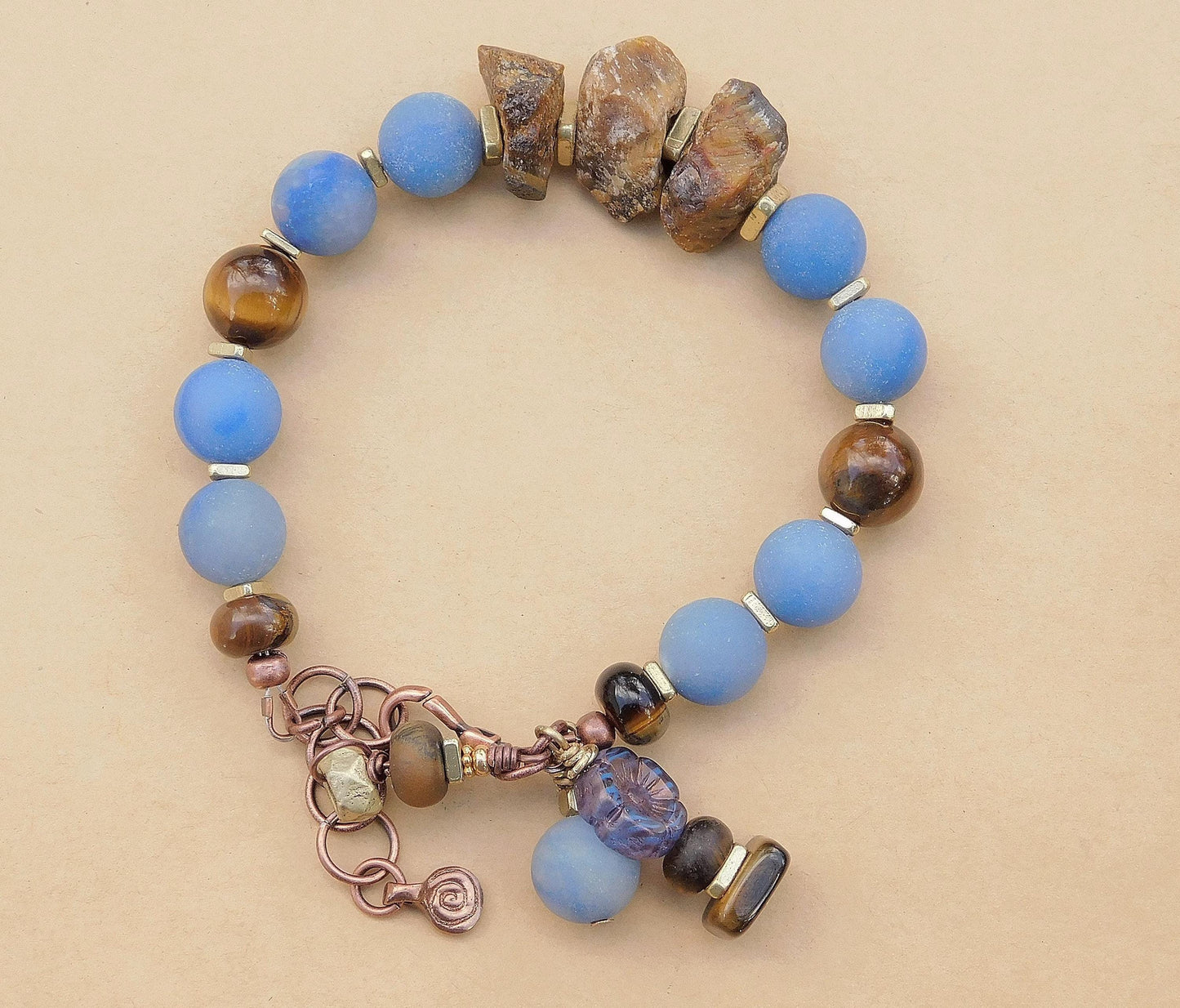 Handmade Tiger Eye and Blue Aventurine Gemstone Bracelet