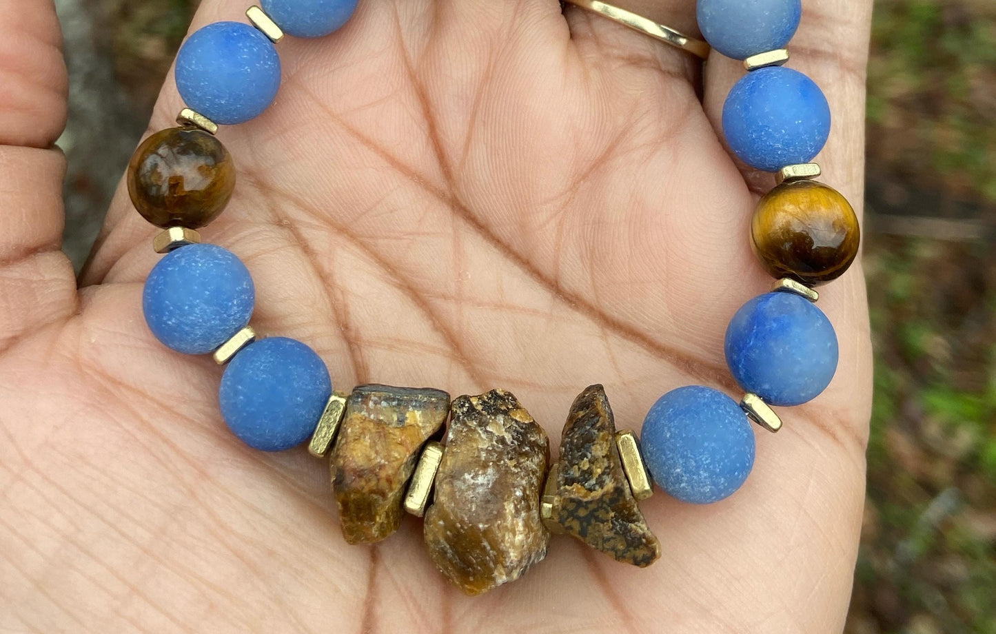 Handmade Tiger Eye and Blue Aventurine Gemstone Bracelet