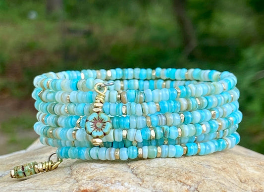 Turquoise and Sea Green Mussel Heishi Bead Bangle