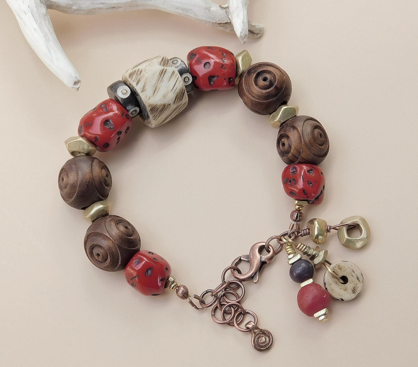Vintage Carved Olive Wood Bracelet