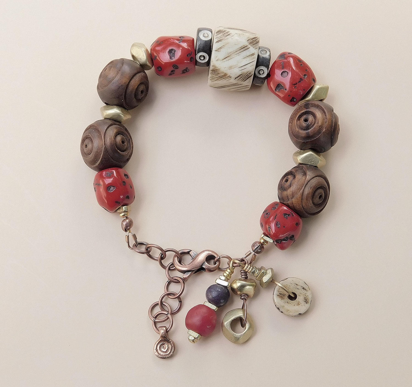 Vintage Carved Olive Wood Bracelet