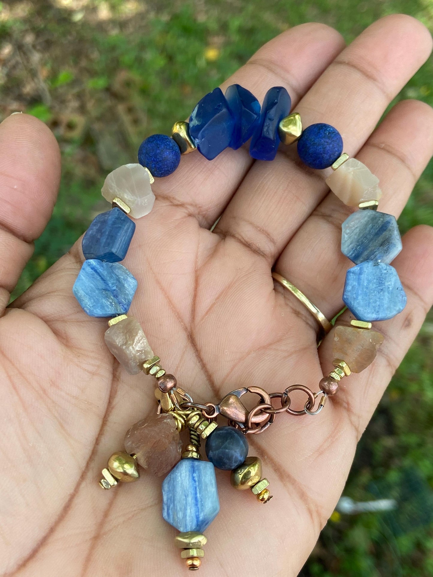 Kyanite, Lapis and Peach Moonstone Gemstone Bracelet