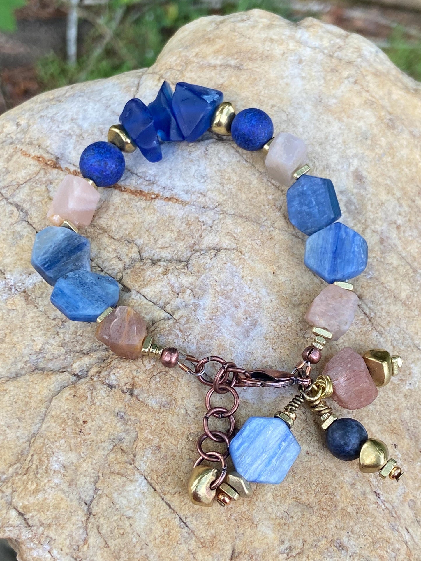 Kyanite, Lapis and Peach Moonstone Gemstone Bracelet