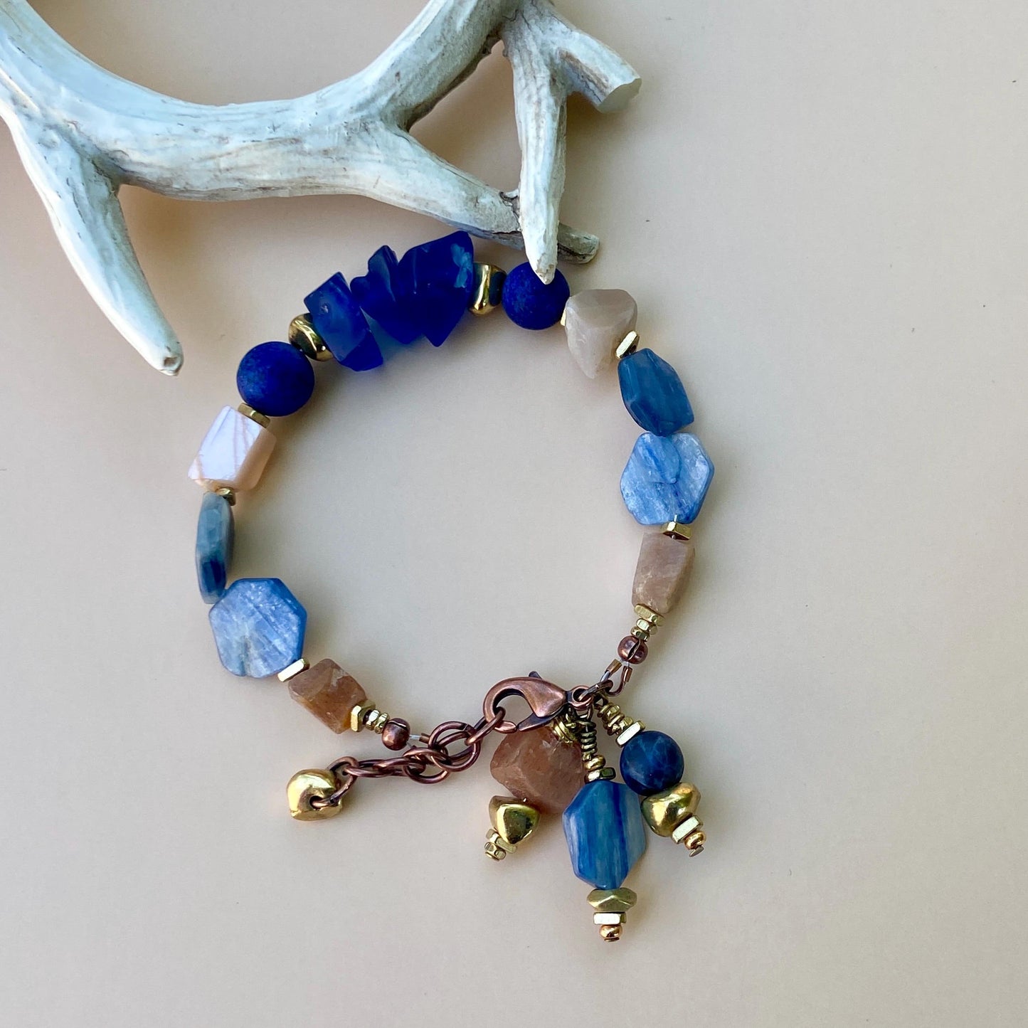 Kyanite, Lapis and Peach Moonstone Gemstone Bracelet